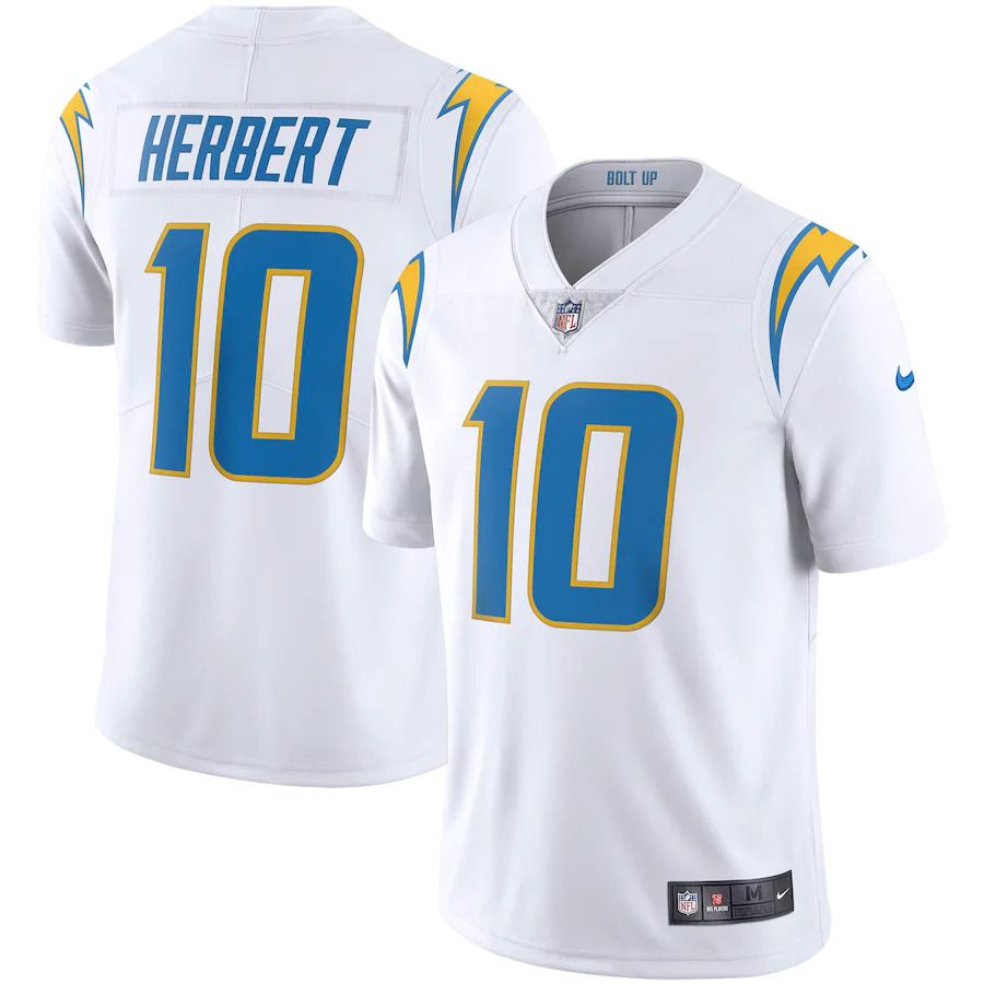 Men Los Angeles Chargers 10 Justin Herbert Nike White Vapor Limited NFL Jersey